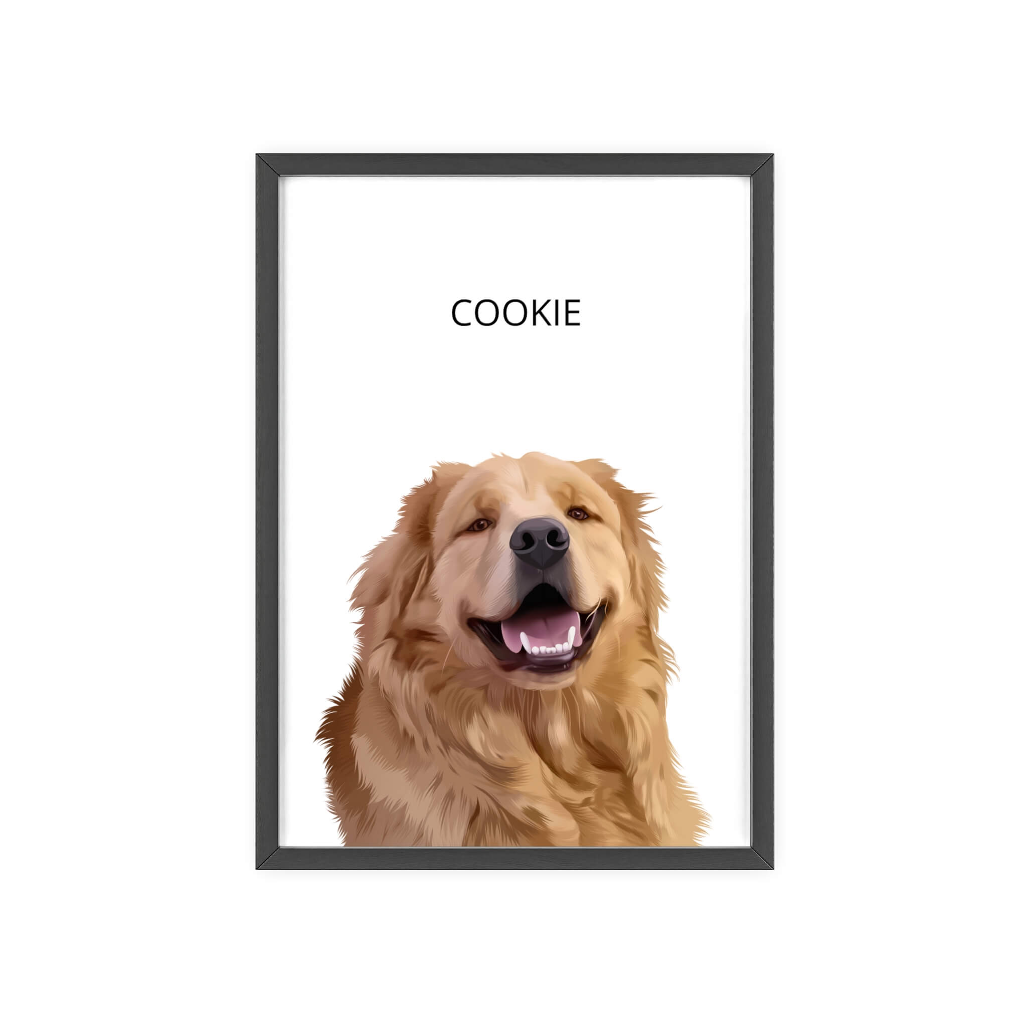 one pet portrait with black frame (white background)