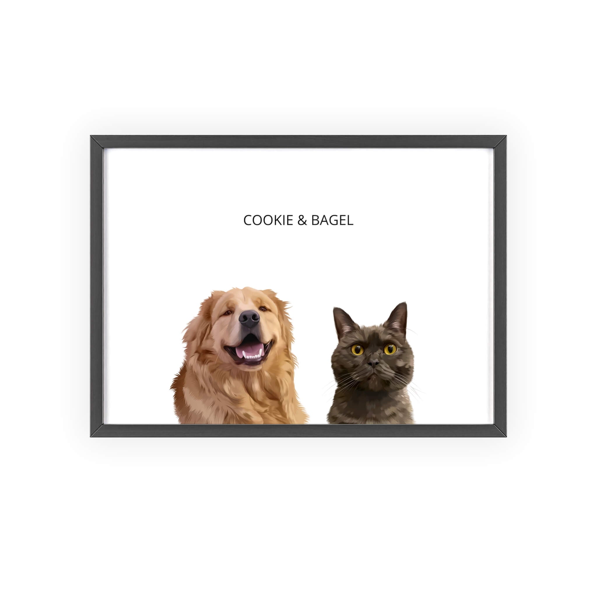 two pets portrait with black frame (white background)